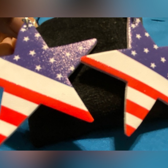 Patriotic Faux Leather Star Earrings-Perfect for Memorial Day and 4th of July - Picture 8 of 8